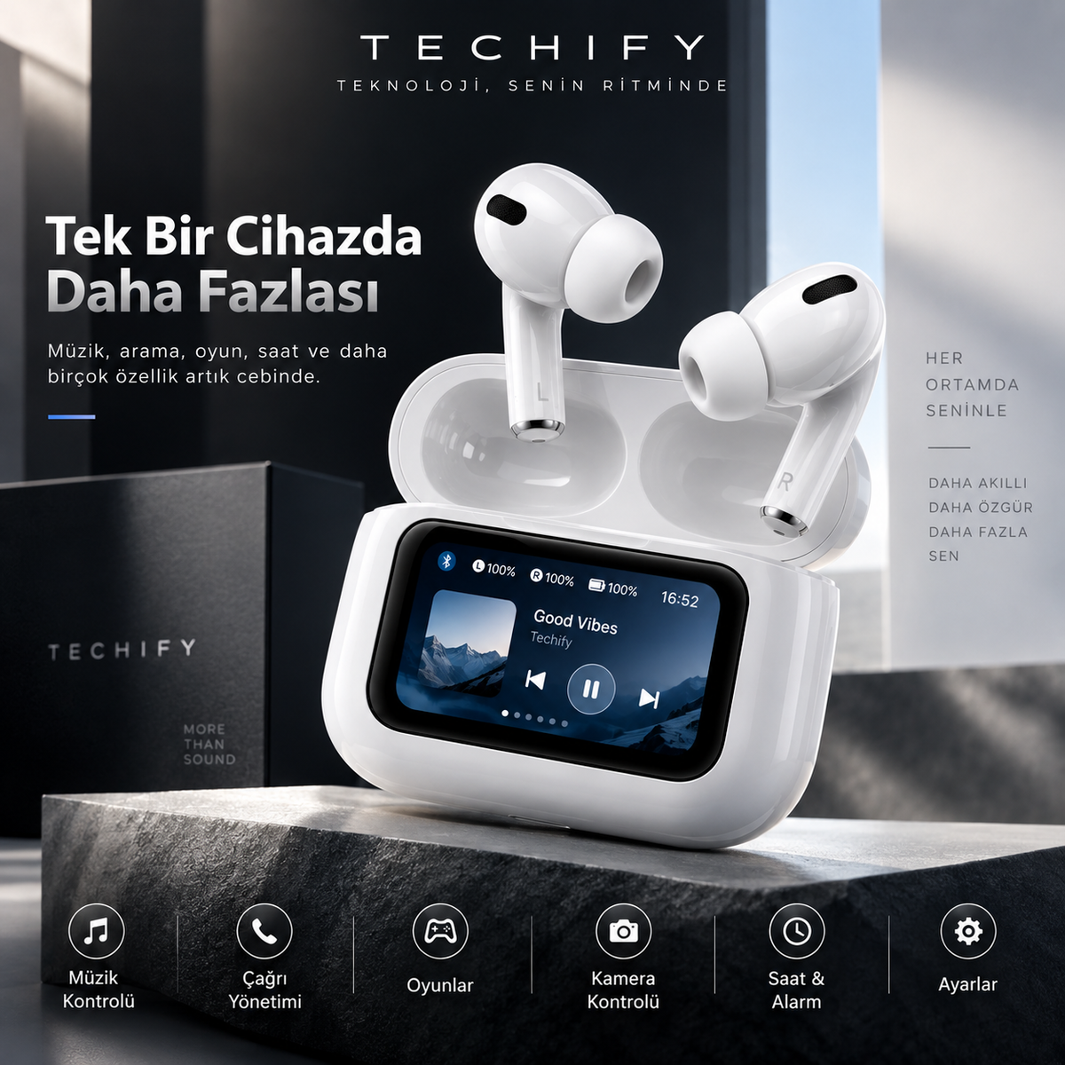 TECHIFY AirScreen Pro™ | Akıllı Ekranlı ANC & ENC Bluetooth Kulaklık