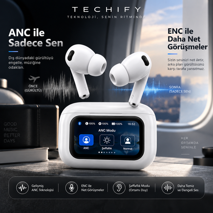 TECHIFY AirScreen Pro™ | Akıllı Ekranlı ANC & ENC Bluetooth Kulaklık