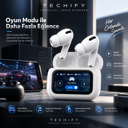 TECHIFY AirScreen Pro™ | Akıllı Ekranlı ANC & ENC Bluetooth Kulaklık