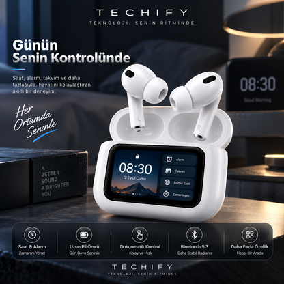 TECHIFY AirScreen Pro™ | Akıllı Ekranlı ANC & ENC Bluetooth Kulaklık
